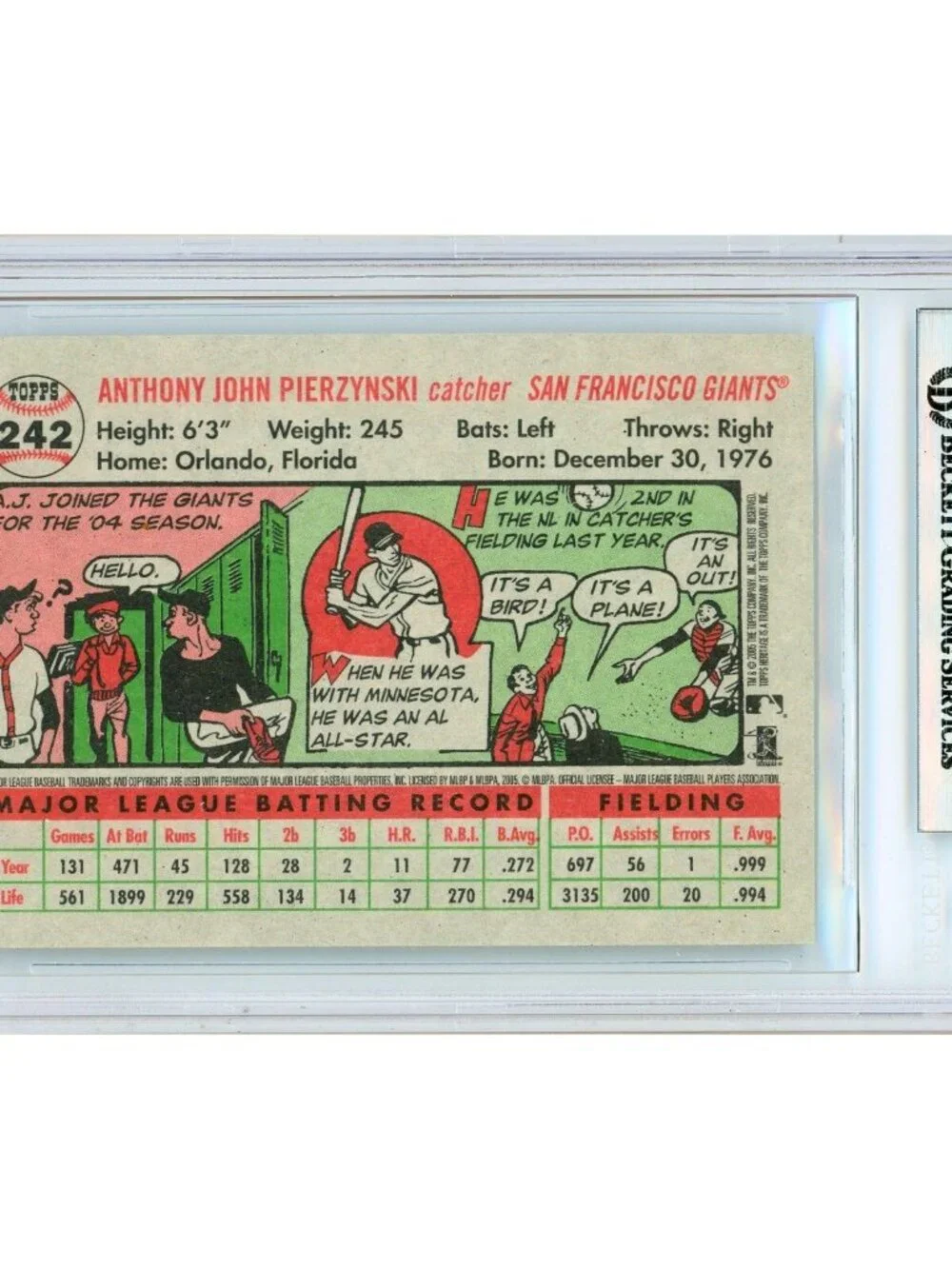 A.J. Pierzynski Signed 2005 Topps Heritage #242 SF Giants Card BAS Slab